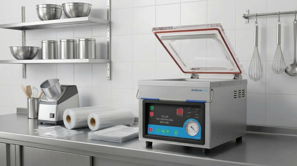 Støvsug poser og maskiner på et bord