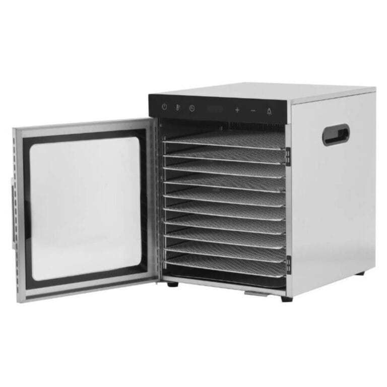 Fødevaredehydrator i rustfrit stål – 10 bakker (800W / 30 til 90°C)